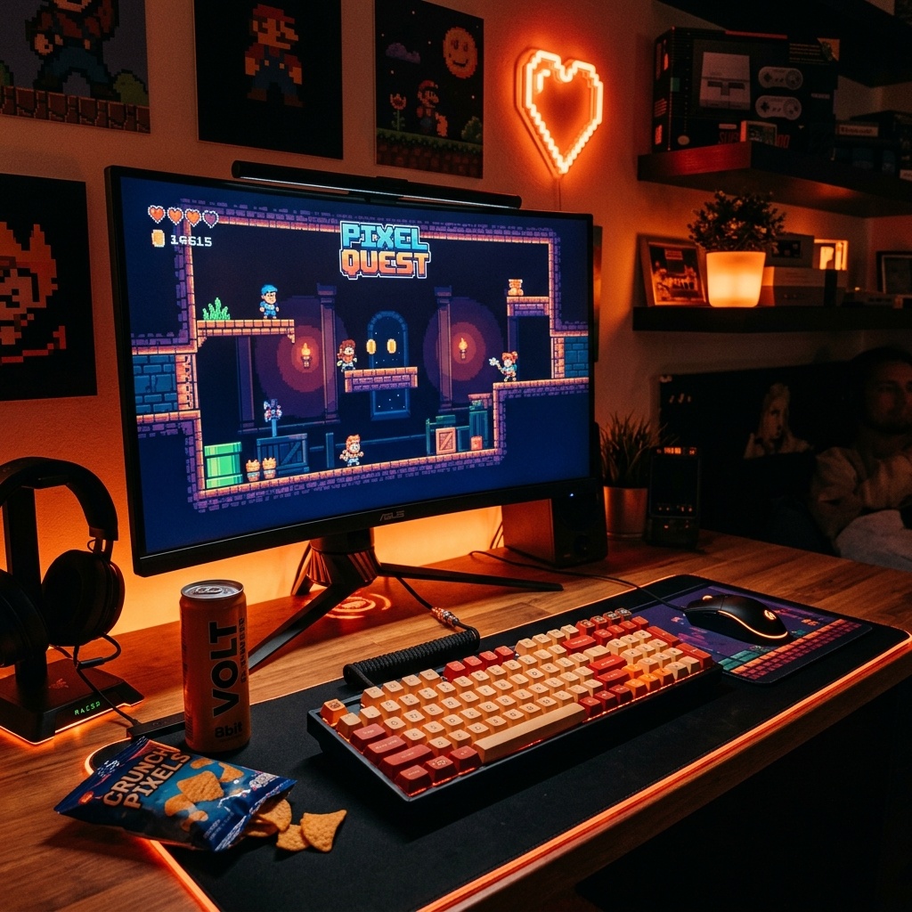 Setup gaming pixel tema retro